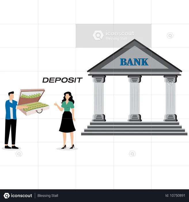 Investor depositing funds at bank  Illustration