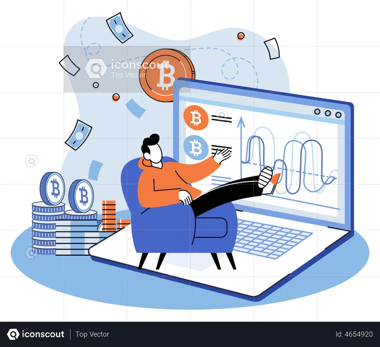 Investor doing bitcoin analysis  Illustration