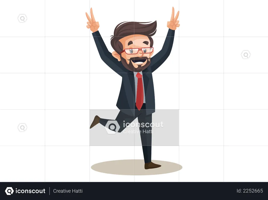 Investor is jumping and showing victory sign  Illustration