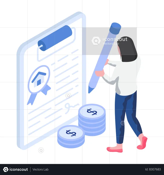 Investor is signing property papers  Illustration