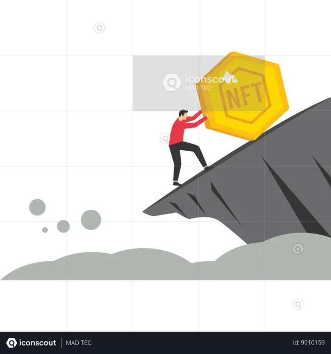 Investor push NFT token from falling down the cliff  Illustration