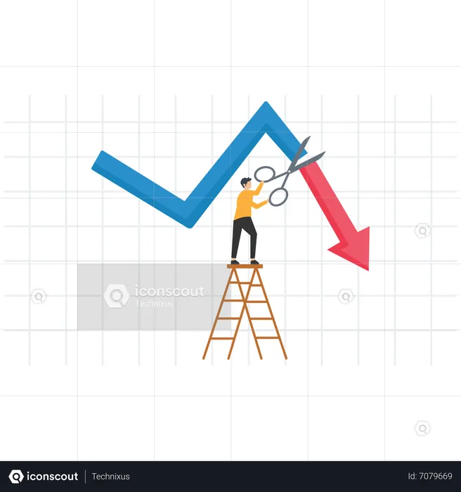 Investor stopping loss with scissors  Illustration