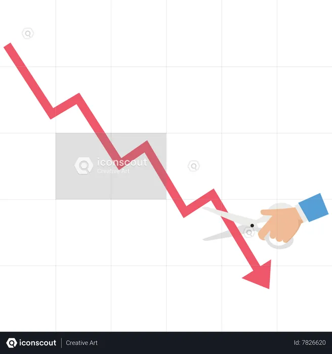 Investor uses scissors to cut a stock market graph  Illustration