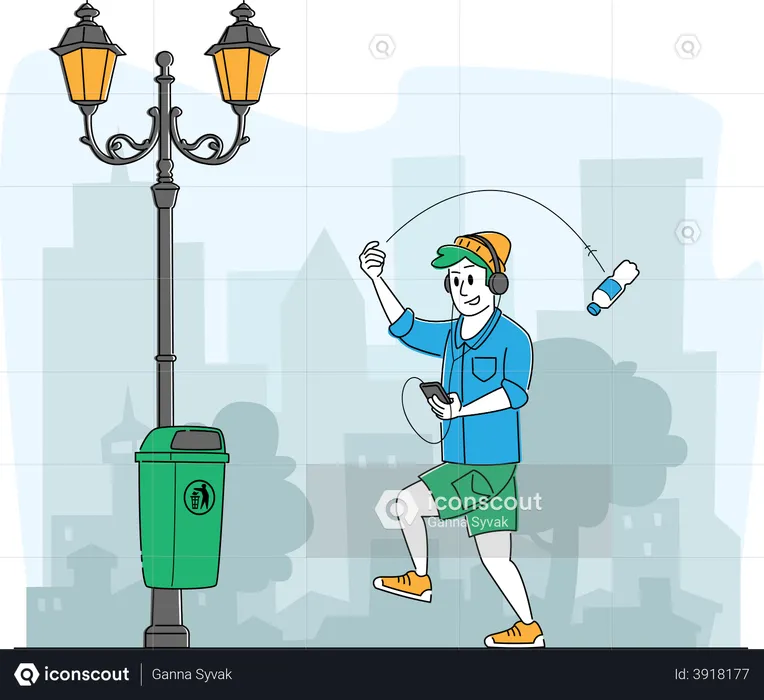 Irresponsible Citizen Throwing Garbage on Ground  Illustration