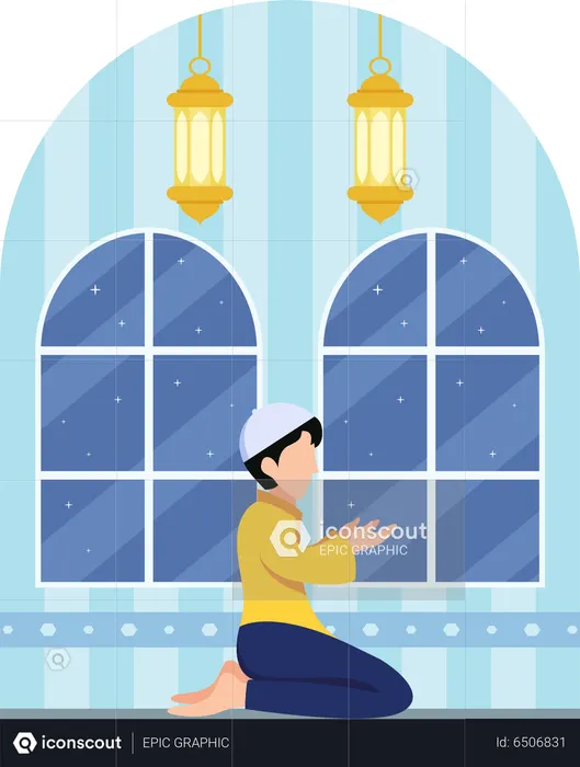 Islam boy in praying pose  Illustration