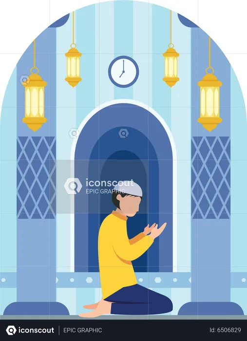 Hombre del Islam en pose de oración  Ilustración