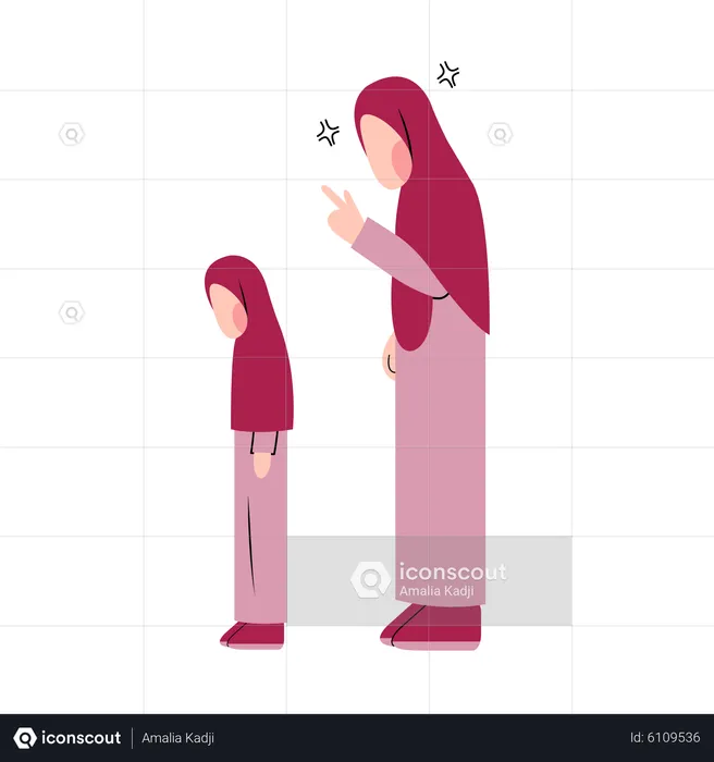 Islam mom scolding daughter  Illustration