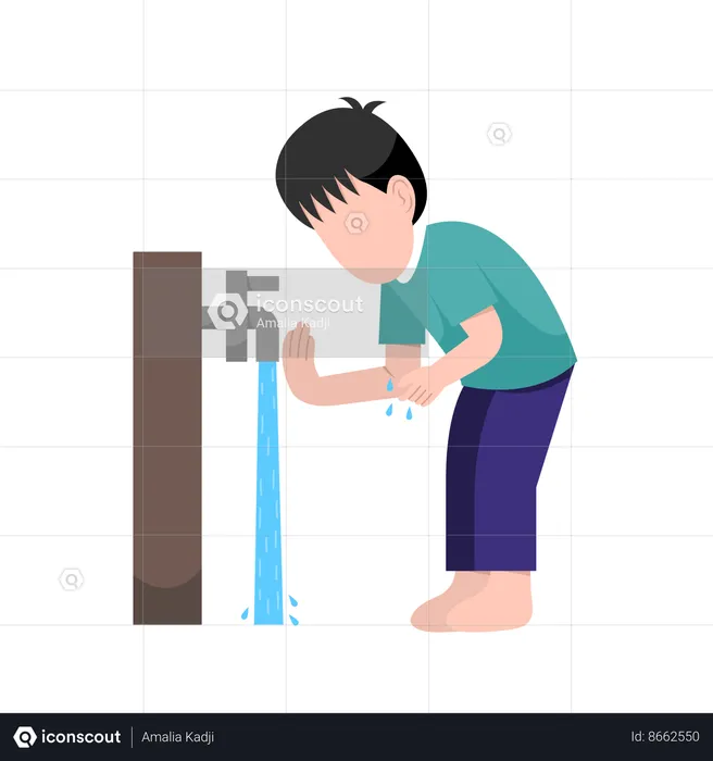 Islamic Boy Doing Ablution Step  Illustration