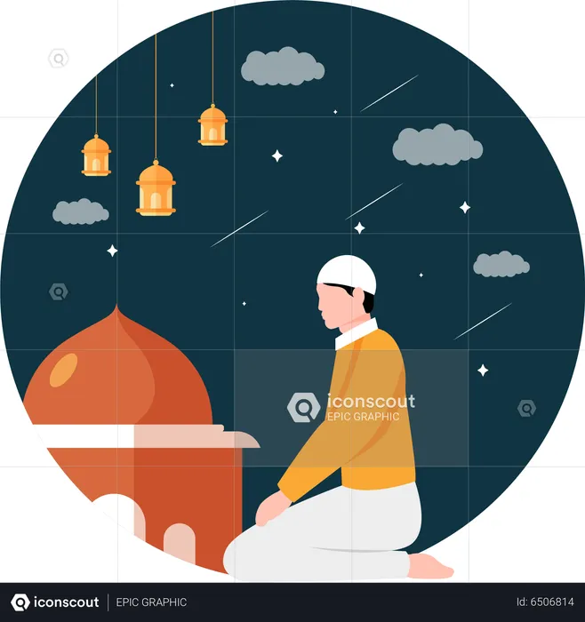 Islamic boy doing Islamic prayer  Illustration