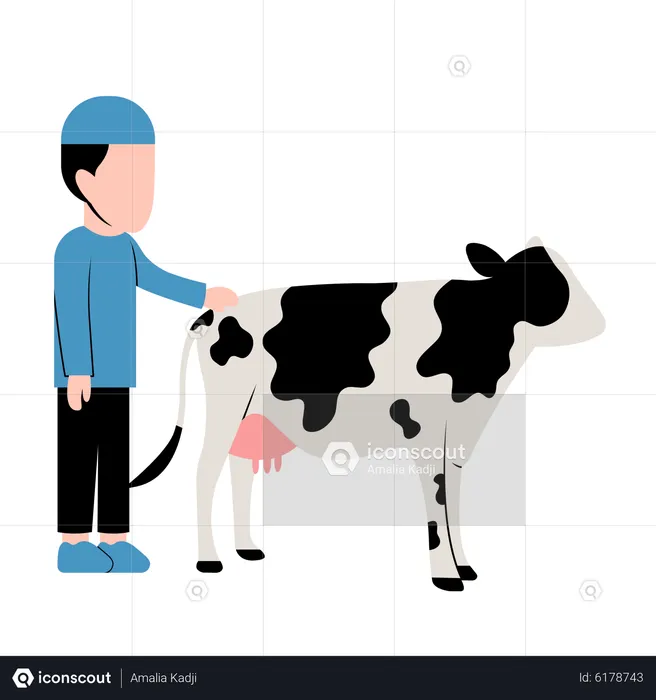 Islamic boy with Cow  Illustration