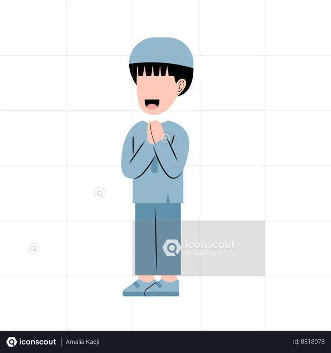 Islamic Boy With Eid Greeting  Illustration