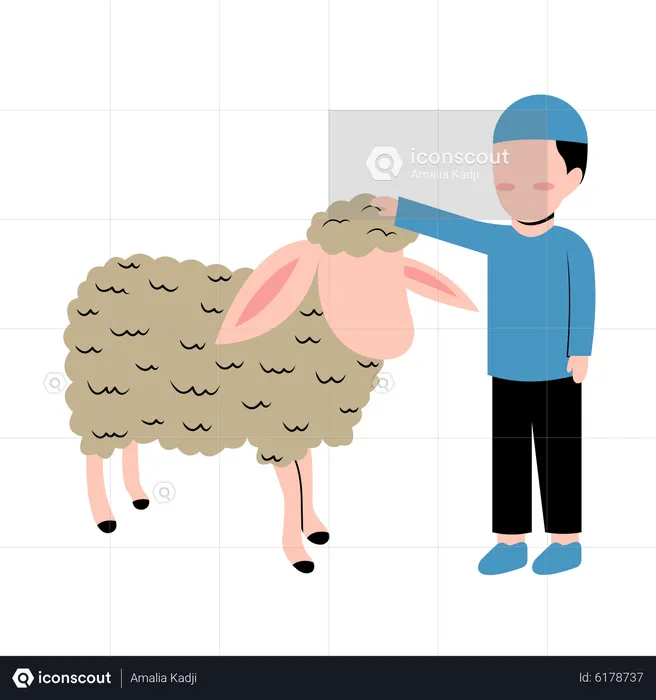 Islamic boy with Sheep  Illustration