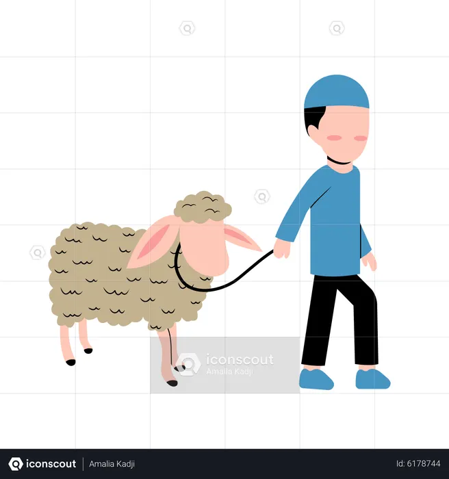 Islamic boy with Sheep  Illustration