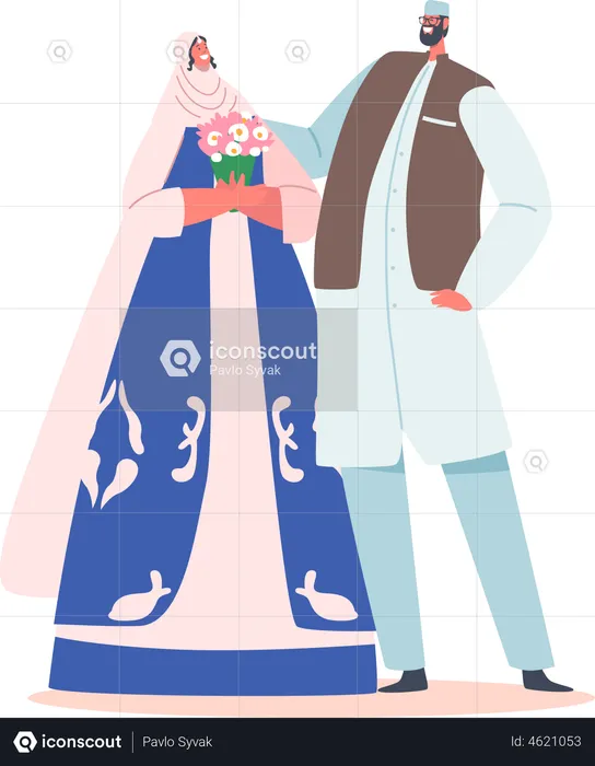 Islamic Couple Marriage Celebration  Illustration