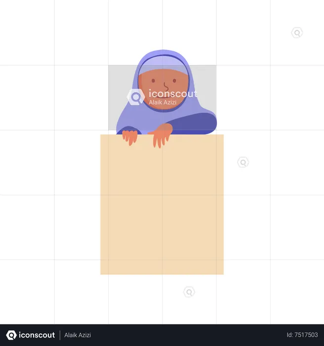 Islamic girl behind blank notice board  Illustration