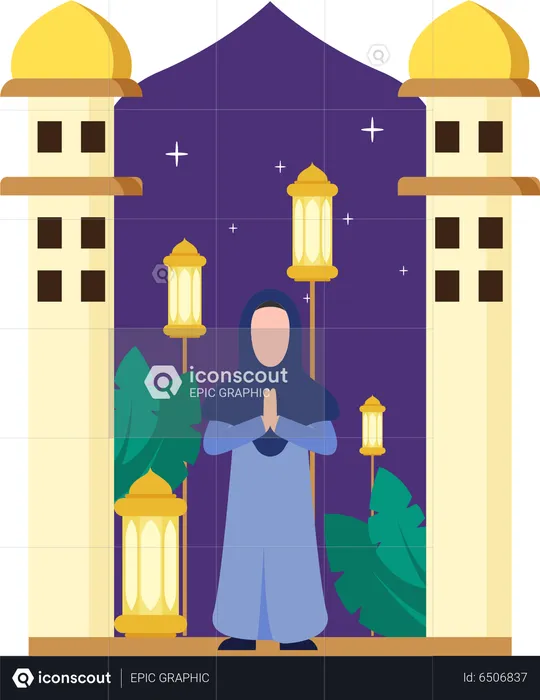 Islamic girl in praying pose  Illustration