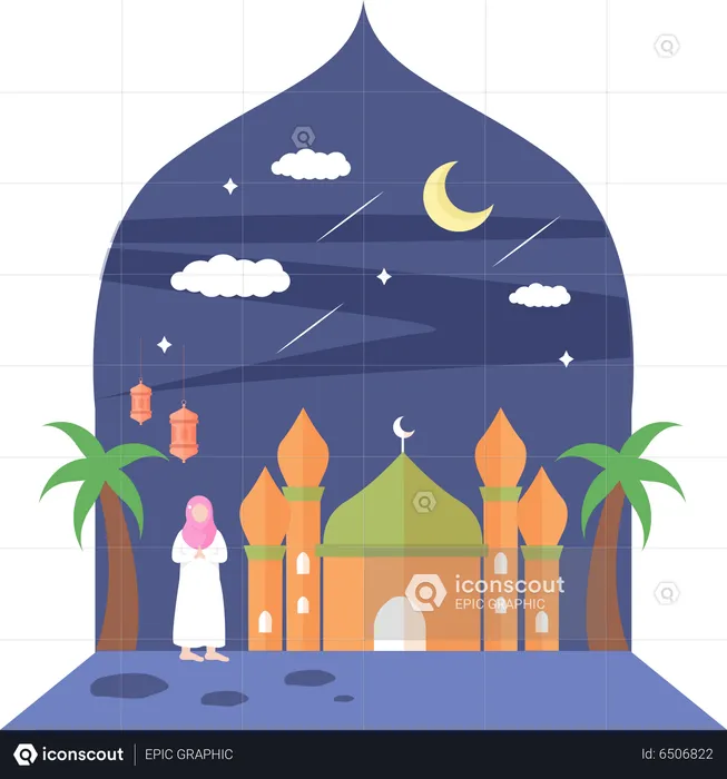 Islamic girl praying at mosque  Illustration
