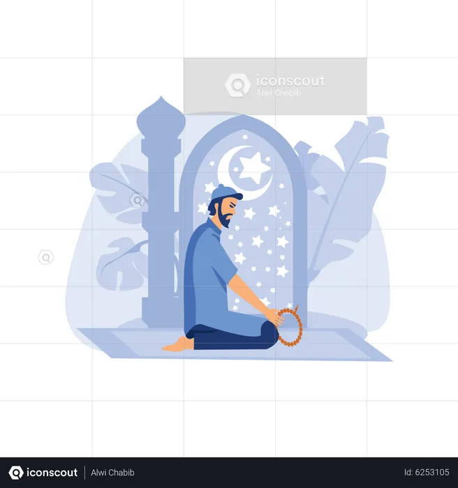 Islamic man do meditation with zikr  Illustration
