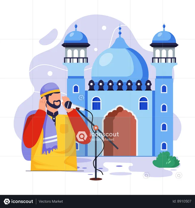 Islamic man is giving prayer Call  Illustration