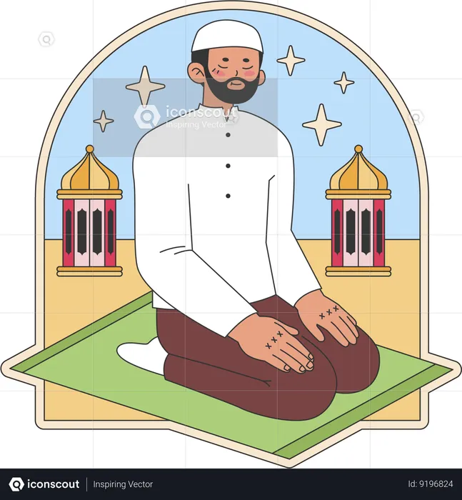 Islamic man is praying  Illustration