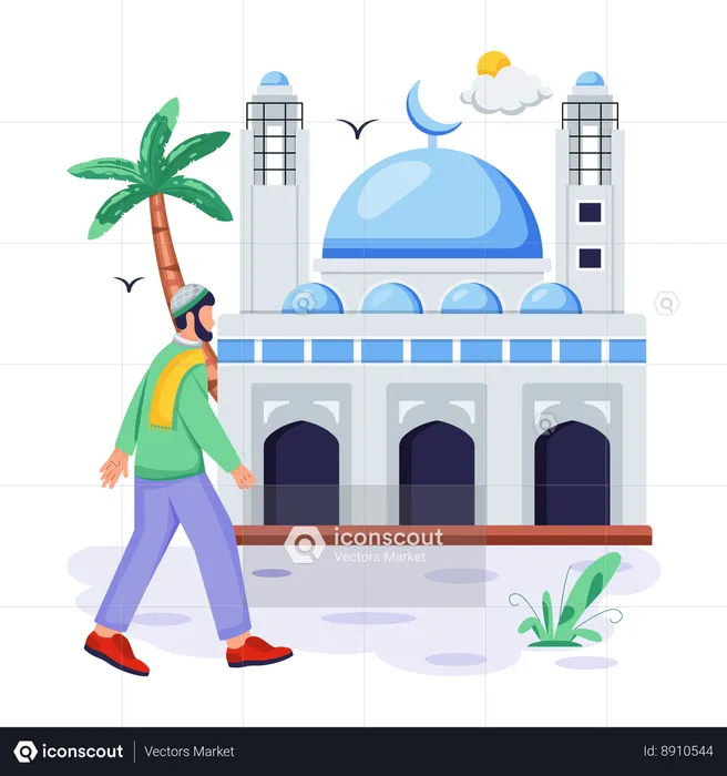 Islamic man visits in mosque  Illustration