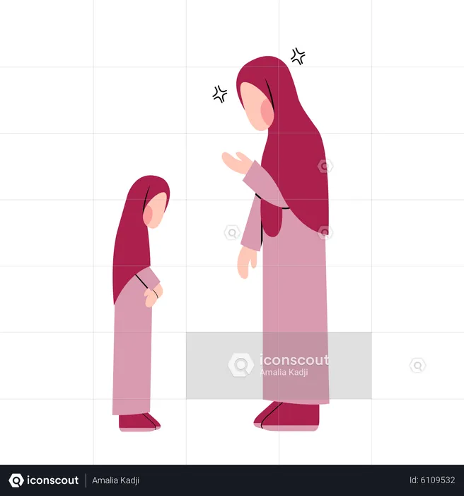 Islamic mom scolding daughter  Illustration