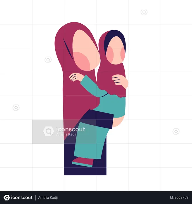 Islamic mother with daughter  Illustration