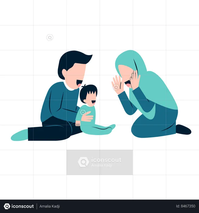Islamic Parents Playing With Kid  Illustration