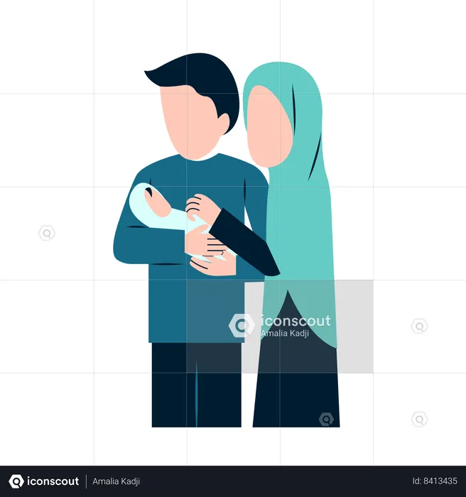 Islamic Parents With Newborn Baby  Illustration