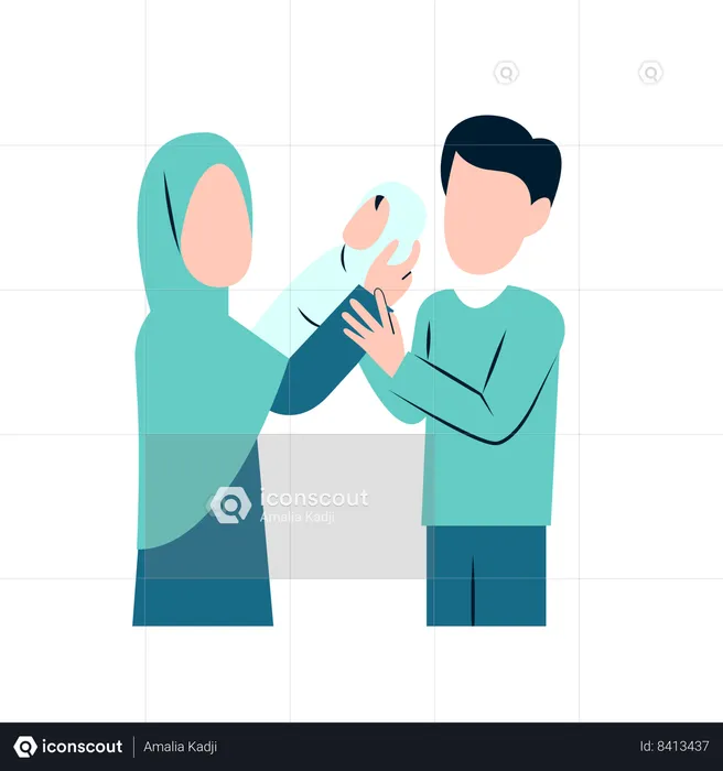 Islamic Parents With Newborn Baby  Illustration