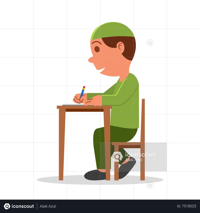 Islamic School Boy doing homework  Illustration