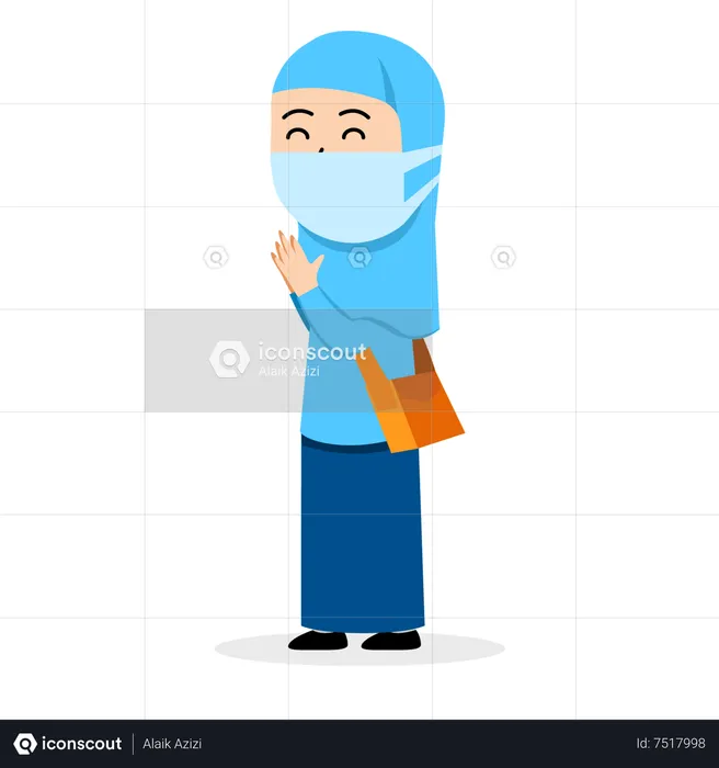 Islamic student avoid of flu spread at the school during pandemic  Illustration