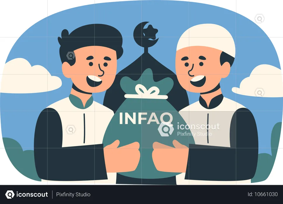 Islamic Two Men Holding Donation Infaq  Illustration