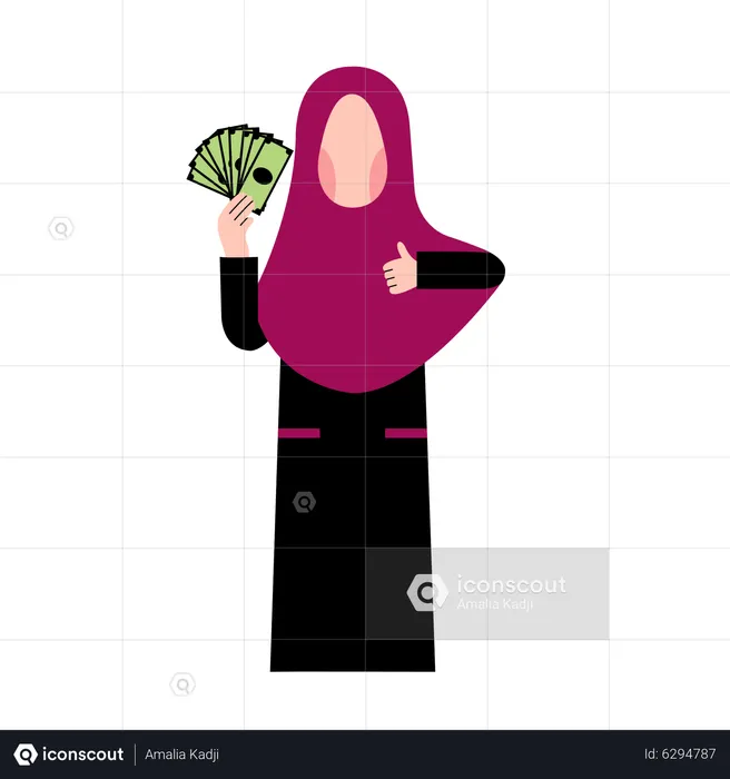 Islamic Woman Holding Money  Illustration