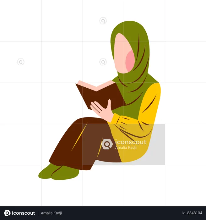 Islamic Woman Reading Book  Illustration