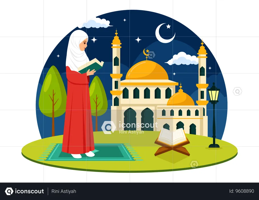 Islamic woman reading quran  Illustration