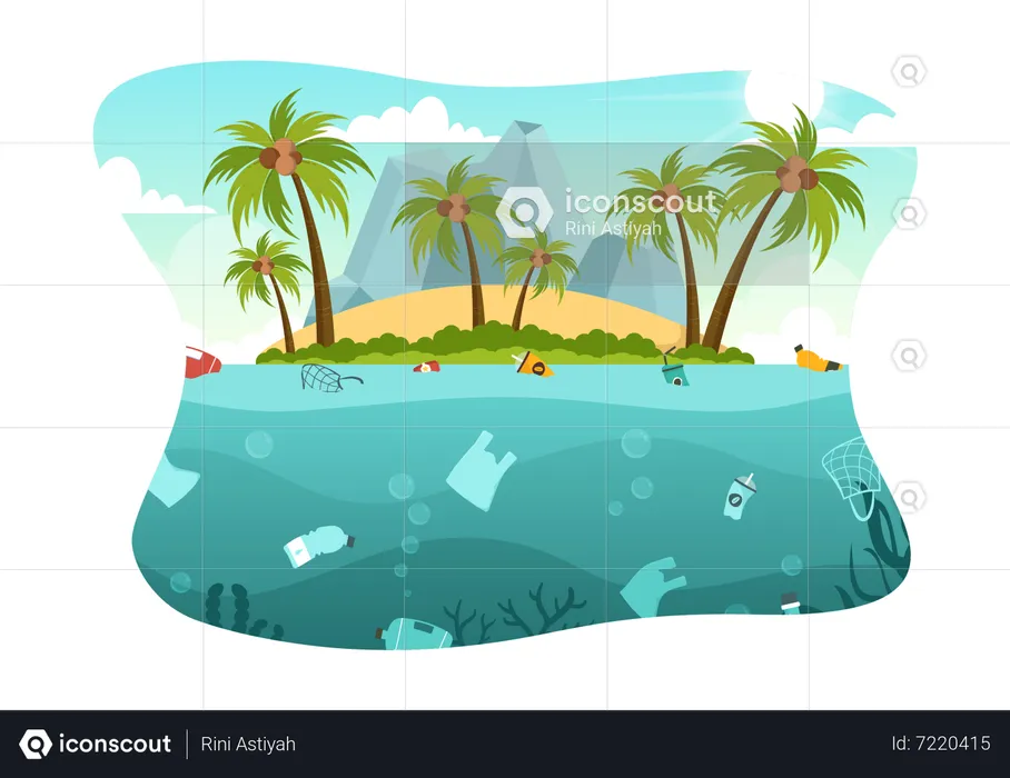 Island Plastic Pollution  Illustration