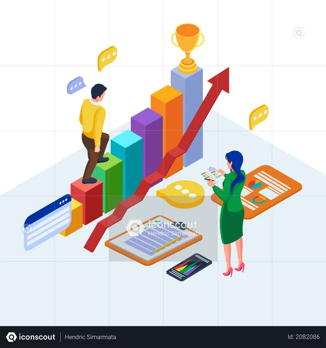 Isometric digital marketing strategy  Illustration