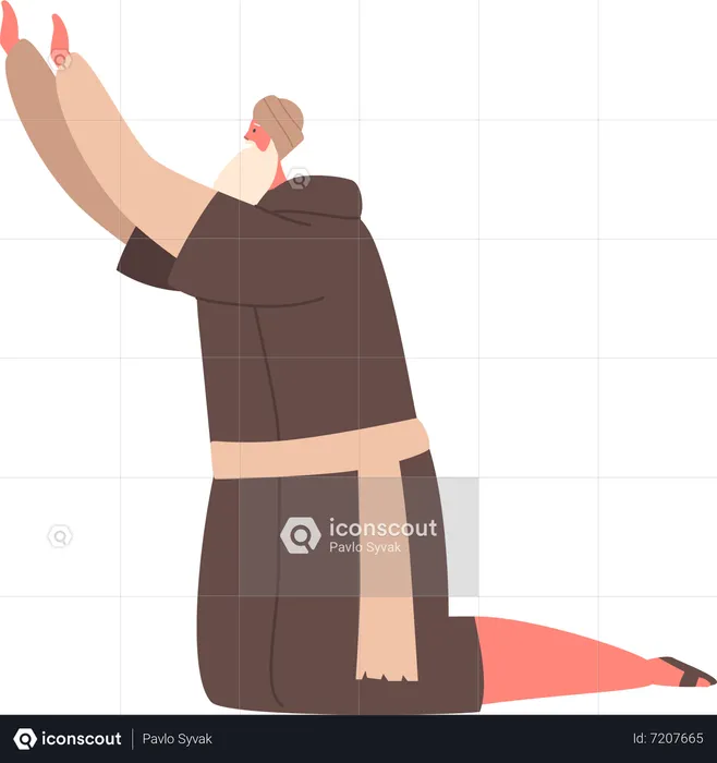 Homme israélite à genoux avec les mains levées  Illustration