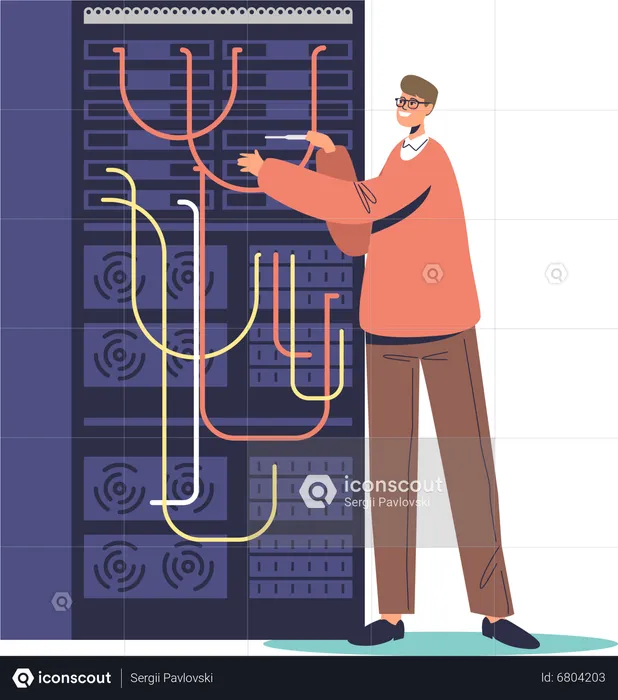 IT administrator working in server room  Illustration