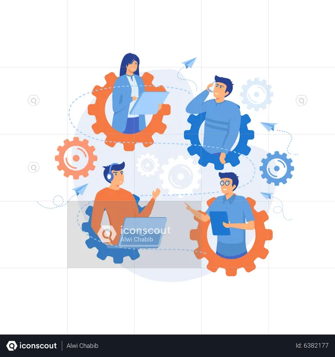 IT team members working as one mechanizm  Illustration