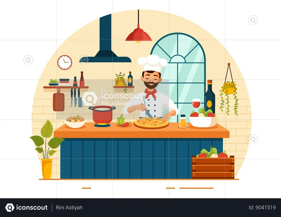 Italian chef cooking  Illustration