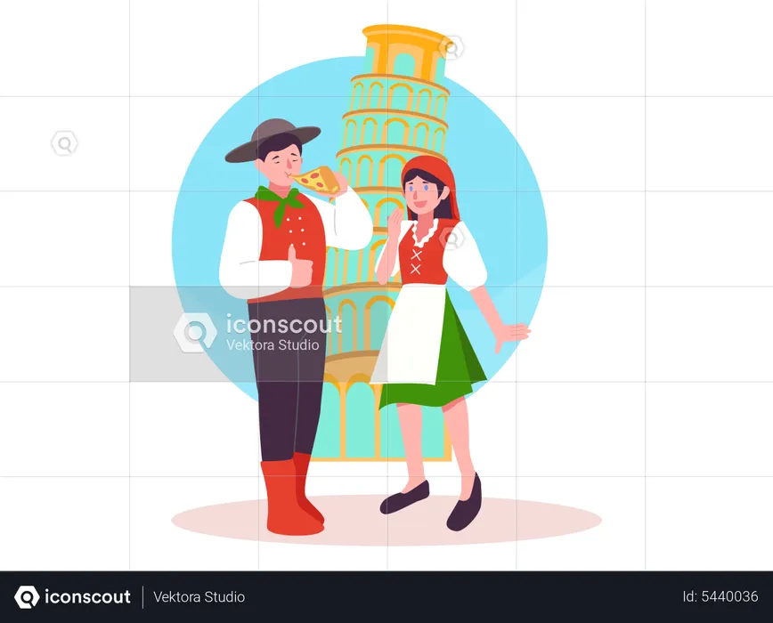 Italian couple in traditional clothes  Illustration