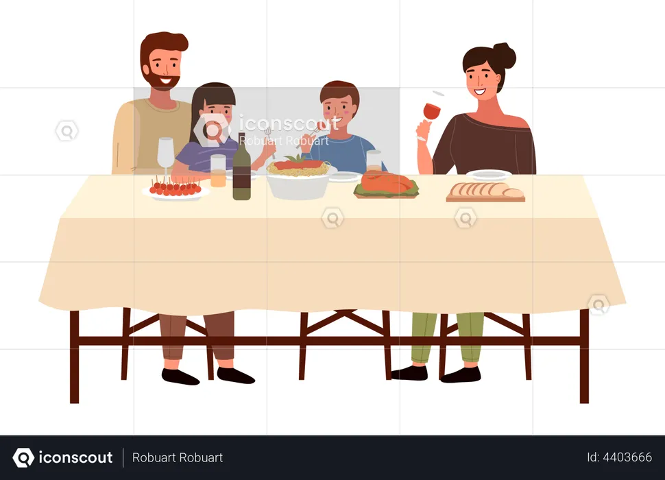 Italian family eating meal together  Illustration