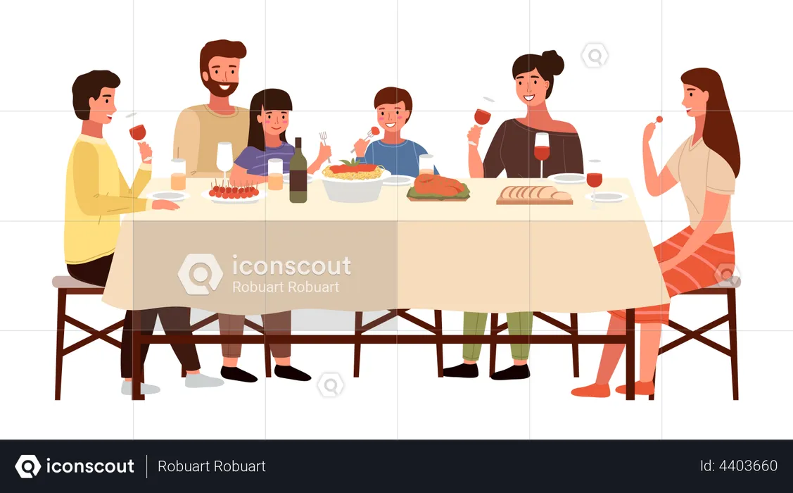 Italian family having dinner together  Illustration