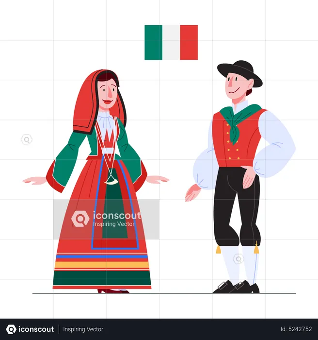 Italy citizen in national costume with a flag  Illustration