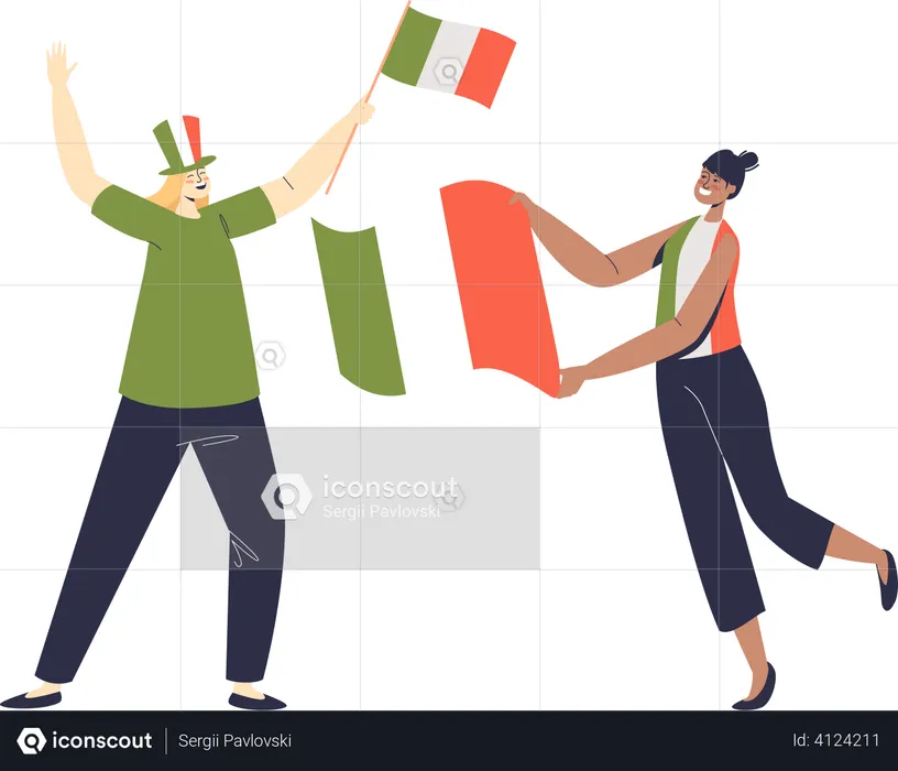 Italy supporters waving national italian flags  Illustration