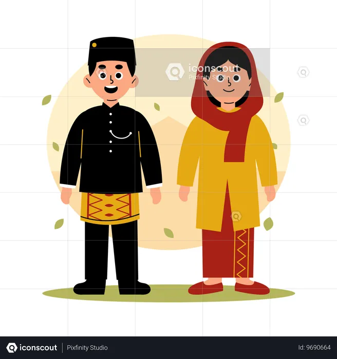 Jakarta Traditional Couple in Cultural Clothing  Illustration