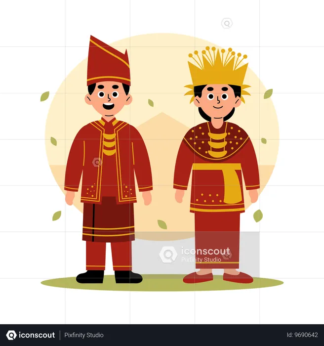 Jambi Traditional Couple in Cultural Clothing  Illustration