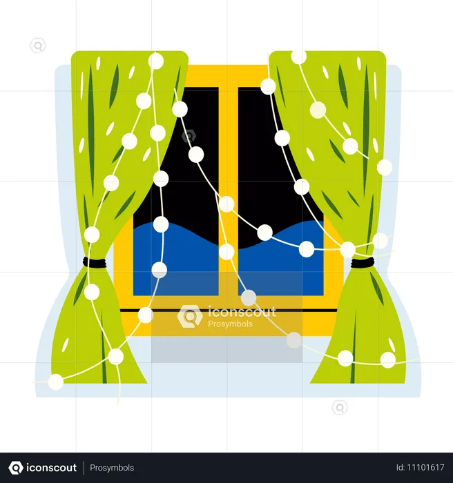 Janela com luzes de fada  Ilustração